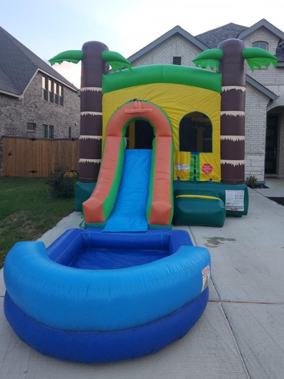 Tropical Wet/Dry  Bounce House with slide